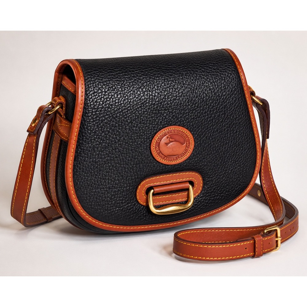 Vintage Dooney & Bourke All Weather Horseshoe Leather Crossbody Saddle Bag Navy